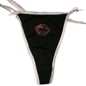 St. Eve XL 8 Black Panties red lips pink Ruffle lace Thong NEW